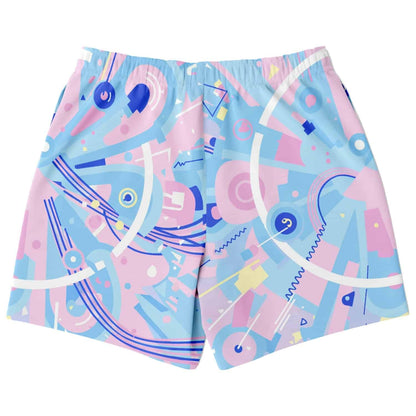Baby Blue Abstract Memphis Rave Swim Trunks