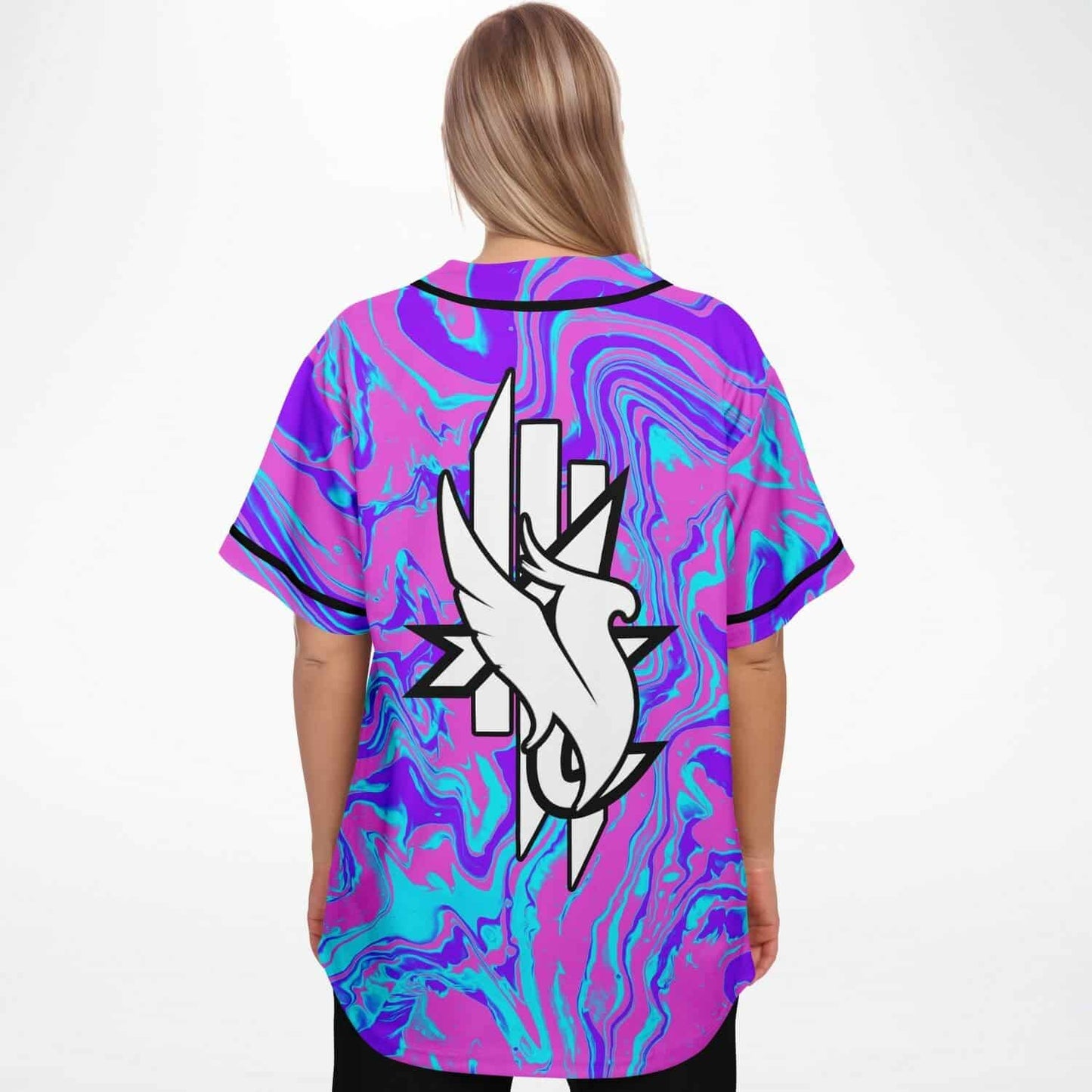 Pink Liquid Marble Rave Baseball Jersey