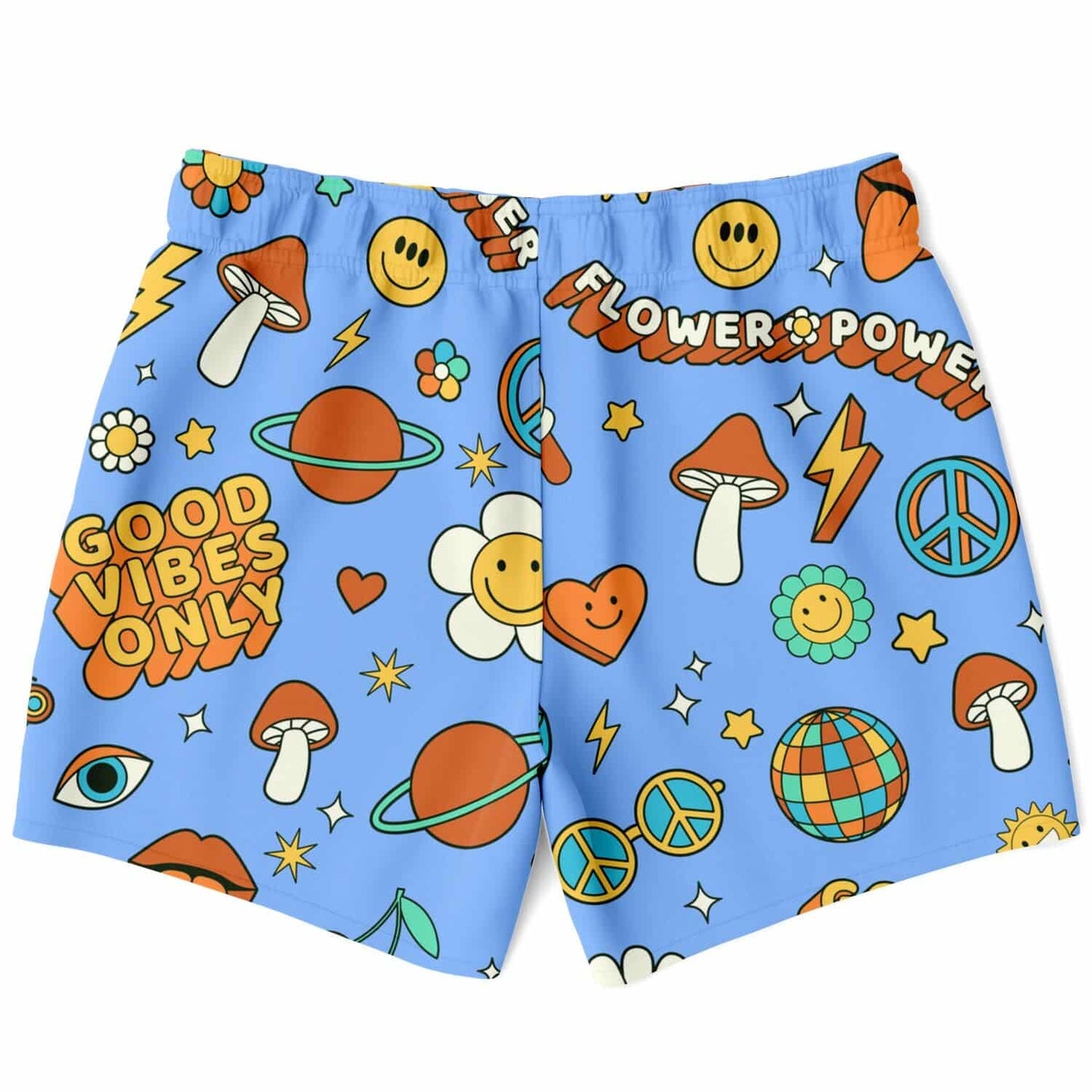 Cornflower Blue Retro Groovy Rave Swim Trunks