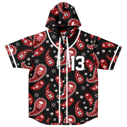 Black Bandana Paisley Rave Hooded Baseball Jersey