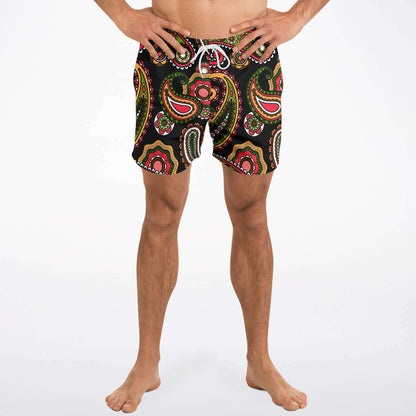 Black Paisley Rave Swim Trunks