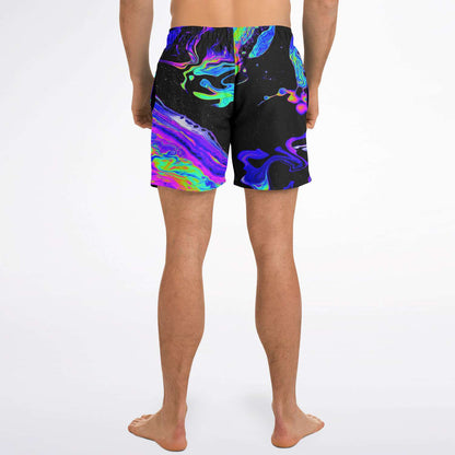Black Marbled Oil Rave Swim Trunks