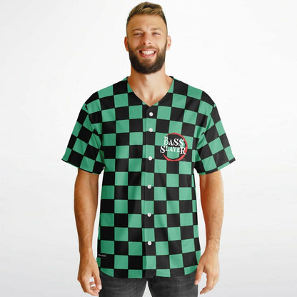 Bass Slayer Green Checkerboard Anime Reversible Baseball Jersey