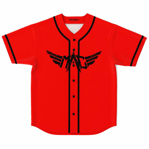 Bright Red Winged Emblem Rave Baseball Jersey
