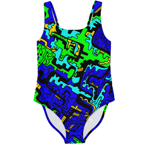Royal Blue Abstract Squiggly Rave Swimsuit