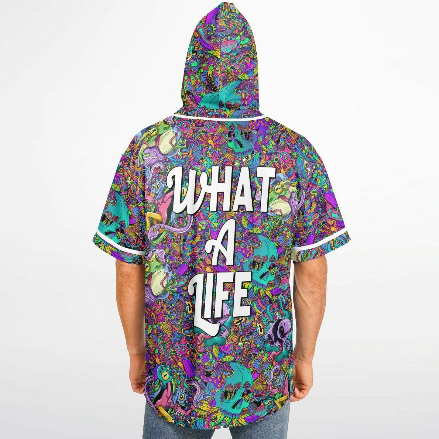 Vibrant Dense Psychedelic Rave Hooded Baseball Jersey