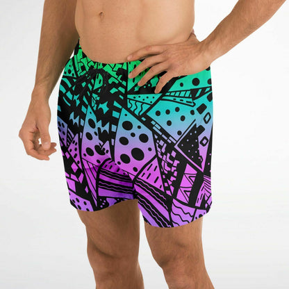 Gradient Green 80S Memphis Rave Swim Trunks