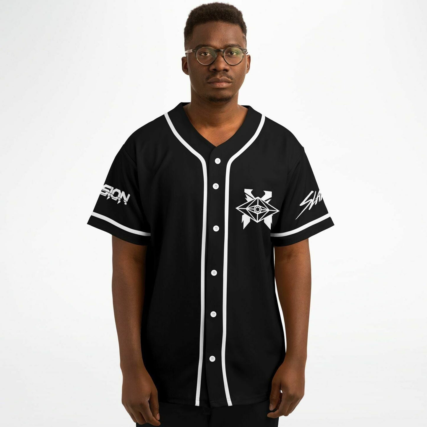 Excision Black Geometric Ornate Rave Baseball Jersey