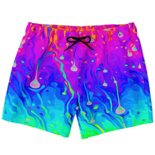 Hot Pink Dripping Fluid Rave Swim Trunks