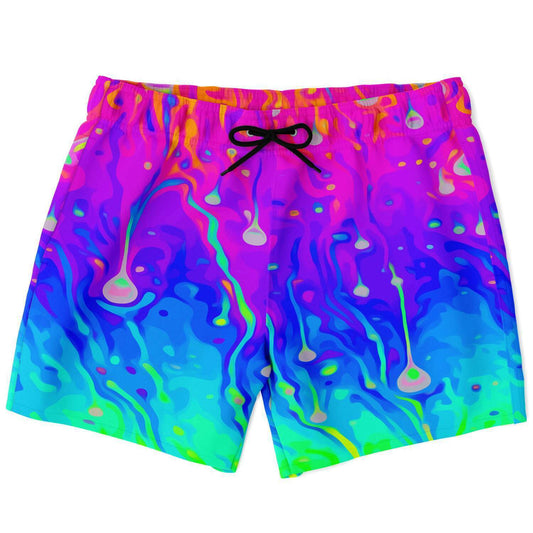 Hot Pink Dripping Fluid Rave Swim Trunks