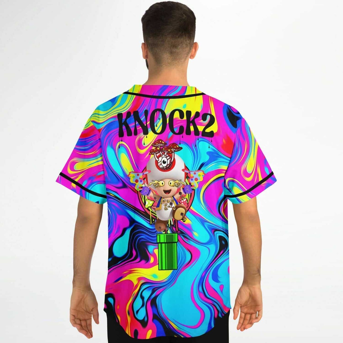 Knock2 Vivid Pink Psychedelic Marbled Rave Baseball Jersey