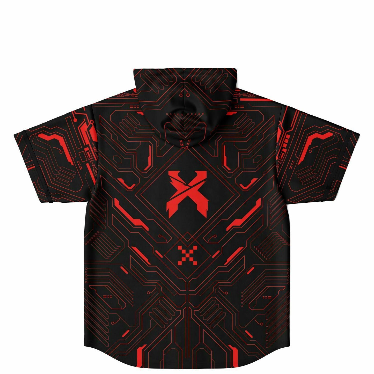 Black Cyber Circuit Rave Hooded Baseball Jersey