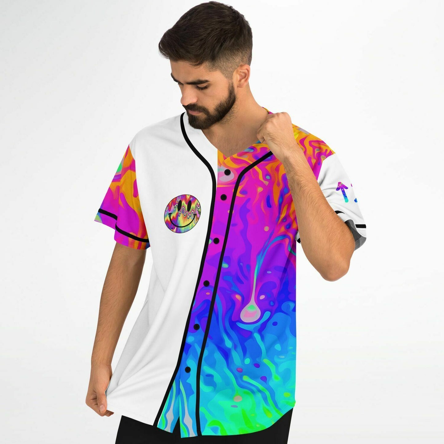 White Psychedelic Oil Rave Baseball Jersey