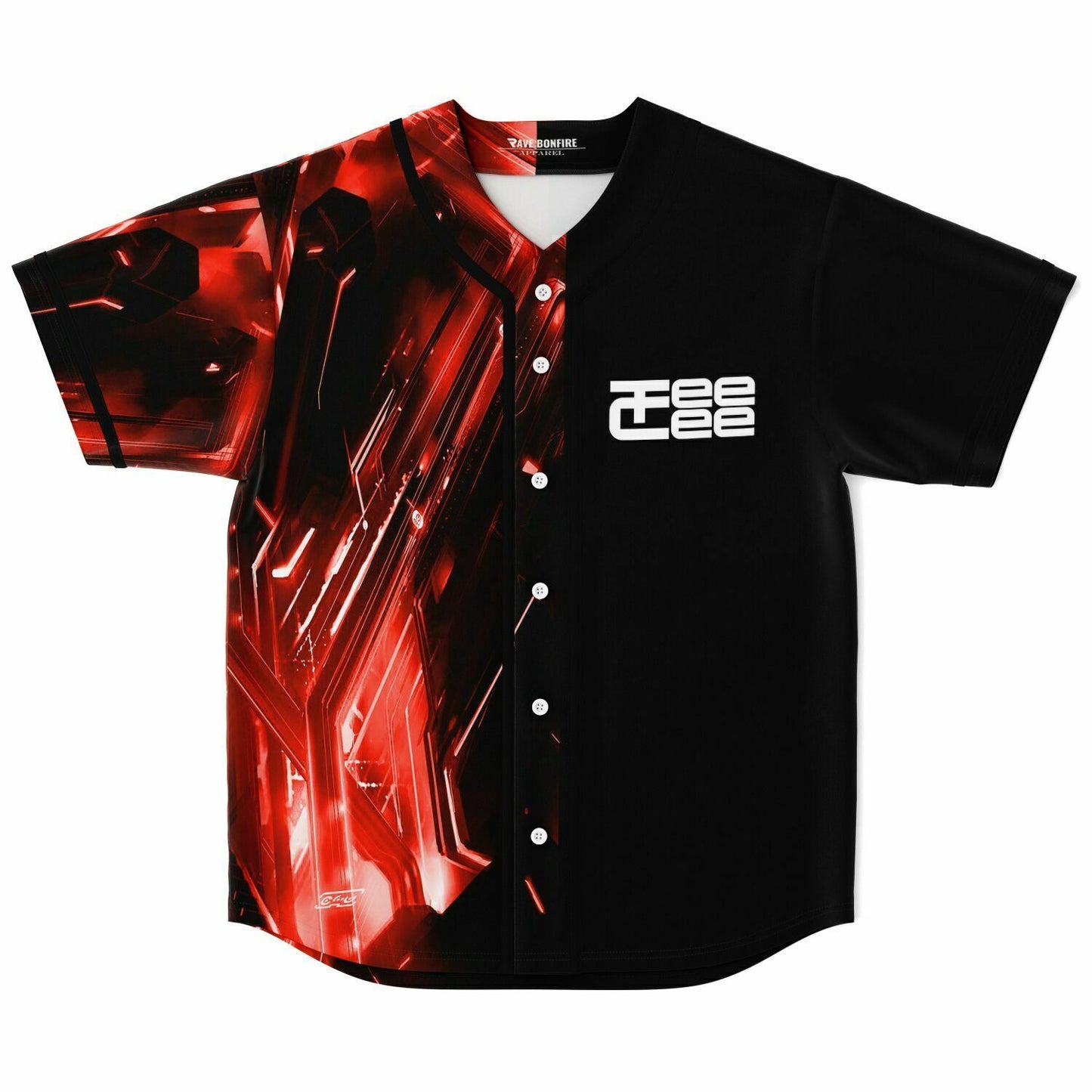 TeeCee Black Futuristic Red Rave Baseball Jersey
