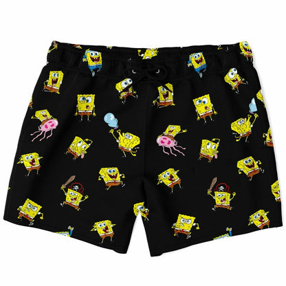 Black Repeating Cartoon Rave Swim Trunks