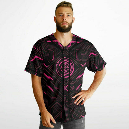 Black & Pink Cyberpunk Circuit Reversible Baseball Jersey