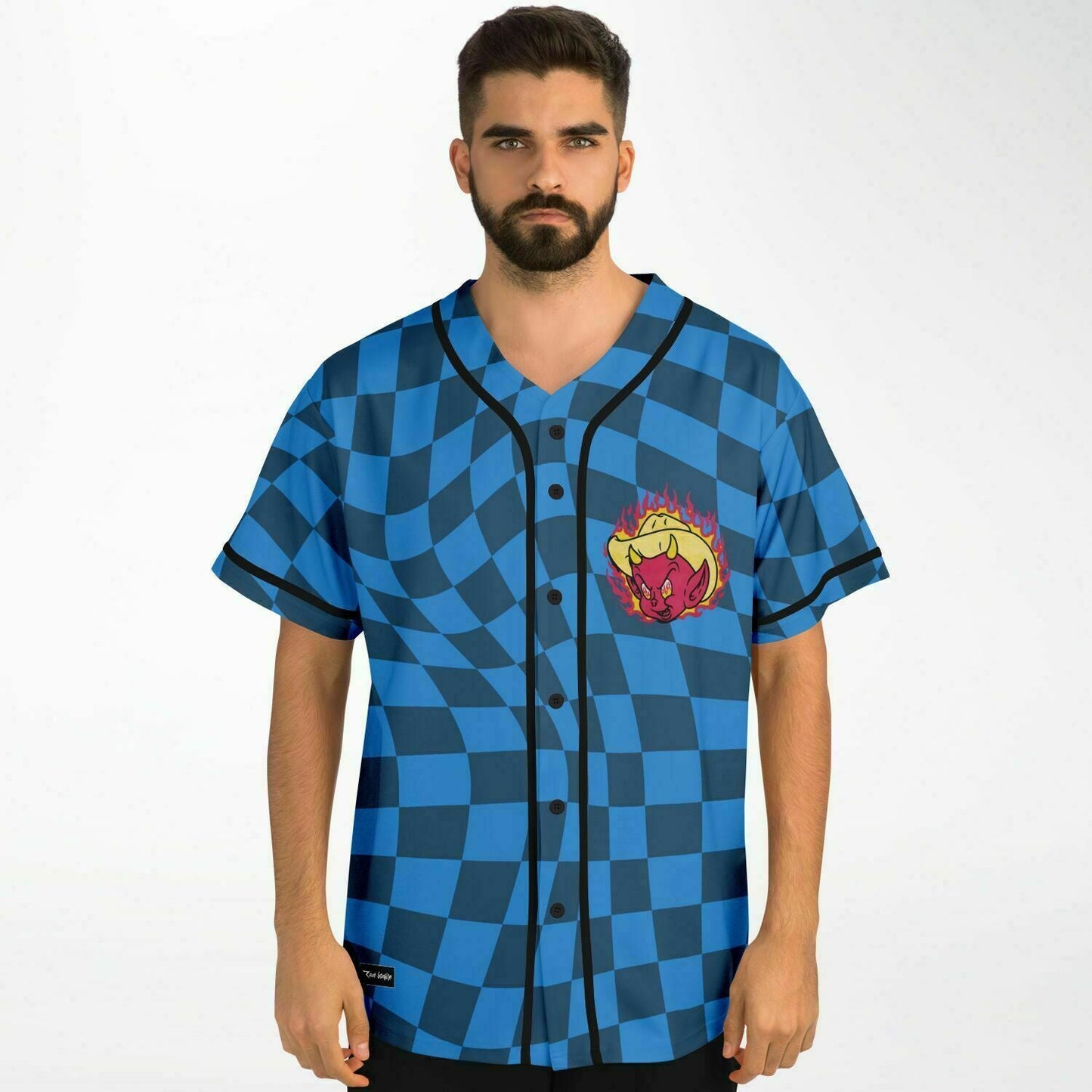 Lil Texas Blue Dark Warped Checkerboard Rave Baseball Jersey