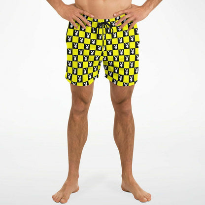 Yellow Black Checkerboard Rave Swim Trunks