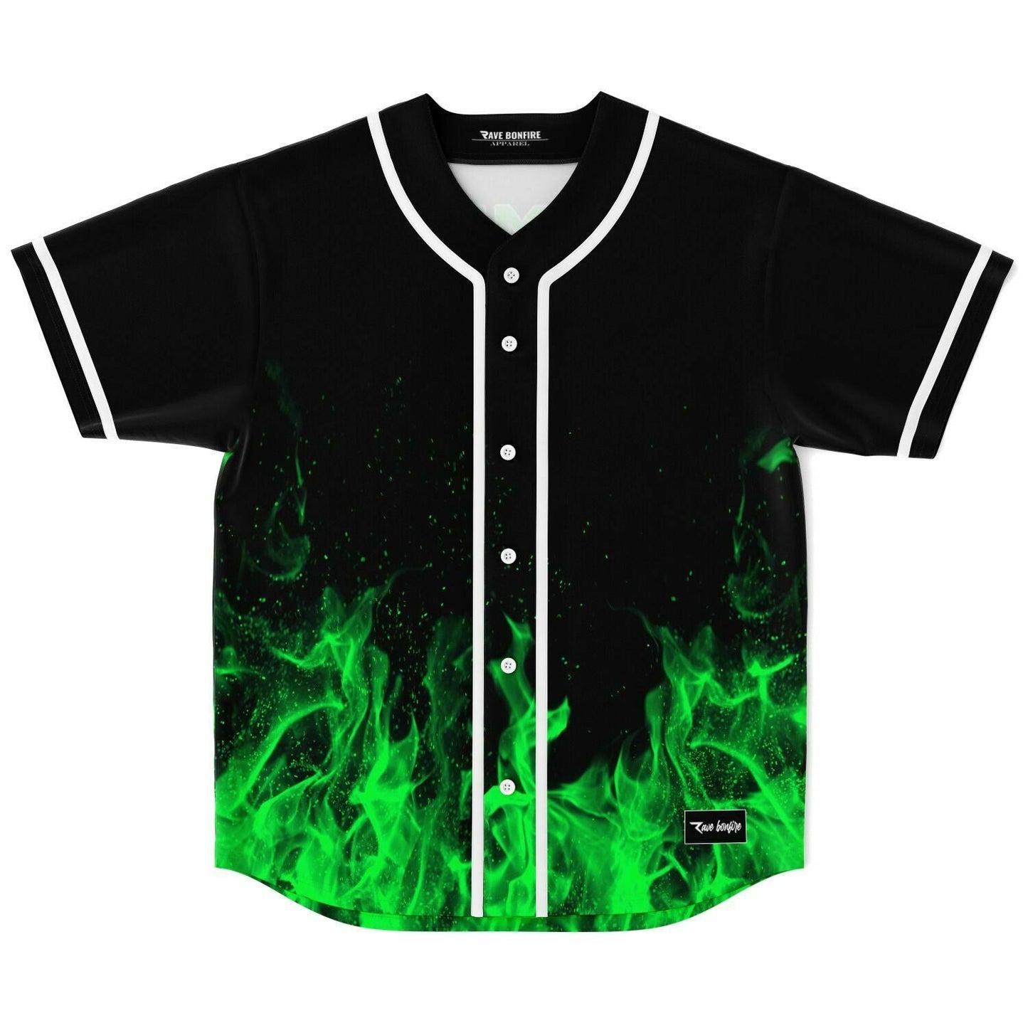 Black Green Flames Rave Baseball Jersey