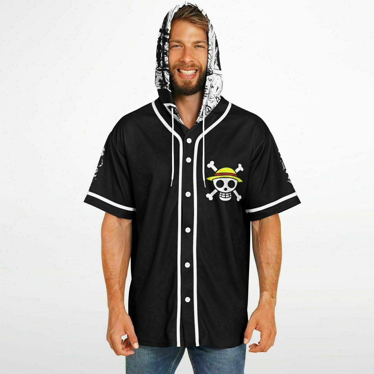 Black One Piece Rave Hooded Baseball Jersey