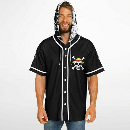 Black One Piece Rave Hooded Baseball Jersey
