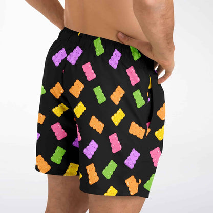 Black Scattered Gummy Rave Swim Trunks
