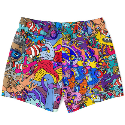 — Blue Dense Cartoon Rave Swim Trunks
