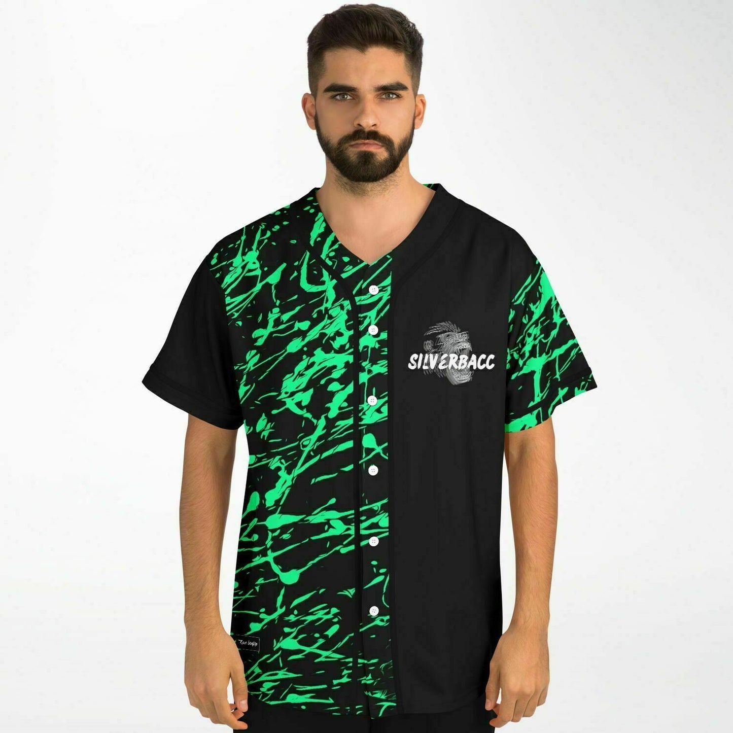 Black Green Splatter Rave Baseball Jersey