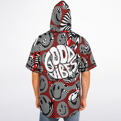 Red Psychedelic Swirled Rave Hooded Baseball Jersey