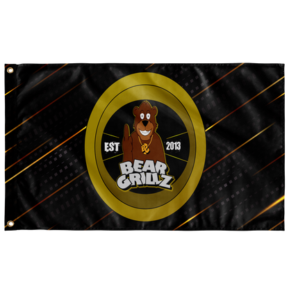 Bear Grillz Black Gold Cartoon Character Rave Flag