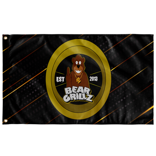 Bear Grillz Black Gold Cartoon Character Rave Flag