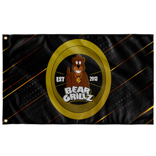 Bear Grillz Black Gold Cartoon Character Rave Flag