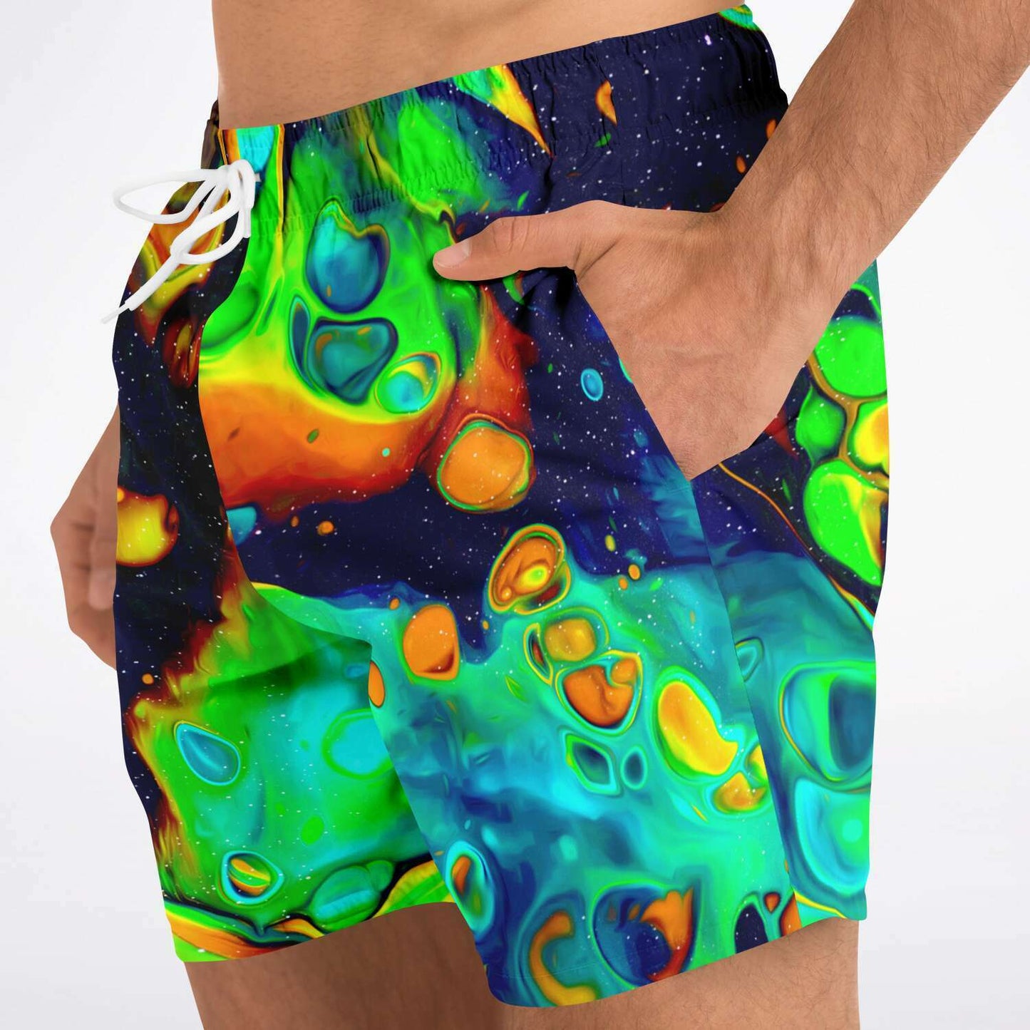 Navy Abstract Fluid Rave Swim Trunks
