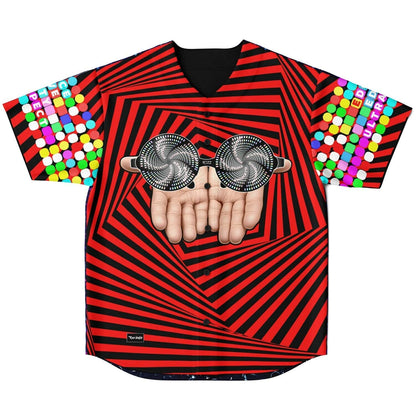 Red Hypnotic Spiral Op-Art Reversible Baseball Jersey