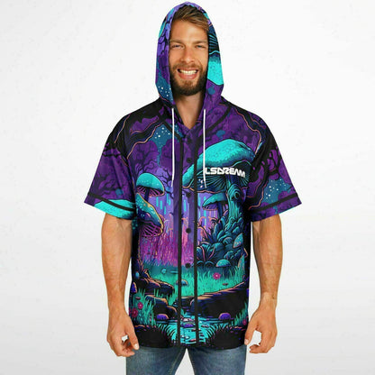 LSDREAM Deep Purple Psychedelic Glowing Rave Hooded Baseball Jersey
