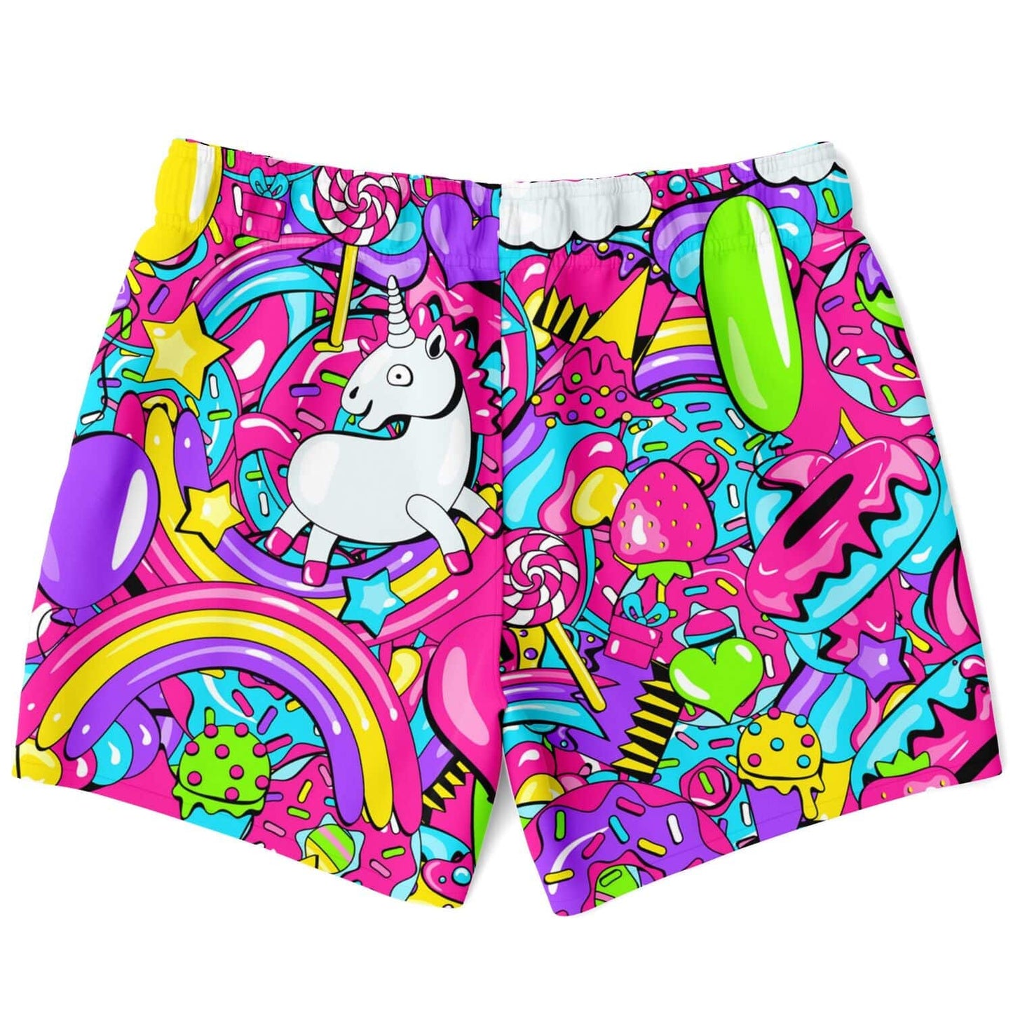 Hot Pink Cartoon Unicorn Rave Swim Trunks