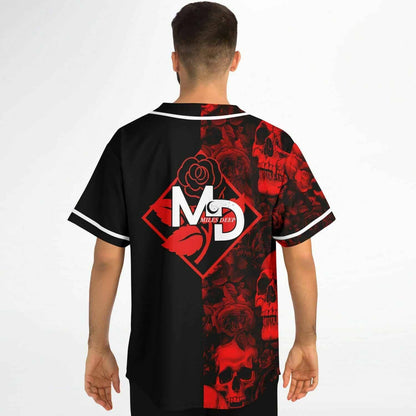 Miles Deep Black Red Tinted Skulls Rave Baseball Jersey