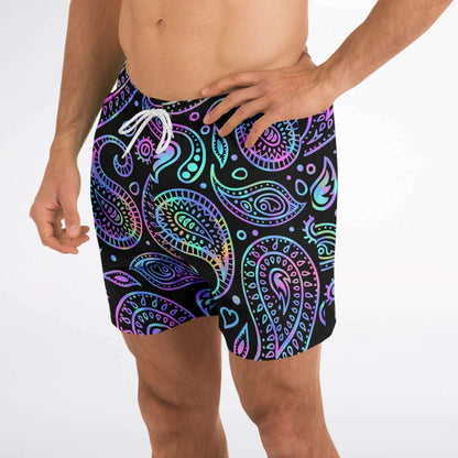 Black Paisley Bandana Rave Swim Trunks