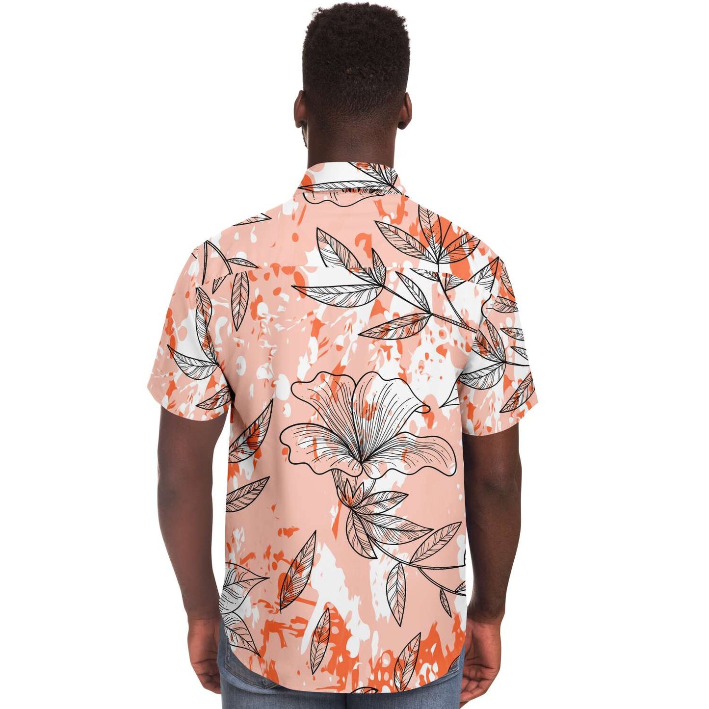 Orangy flowers short sleeve button down shirt