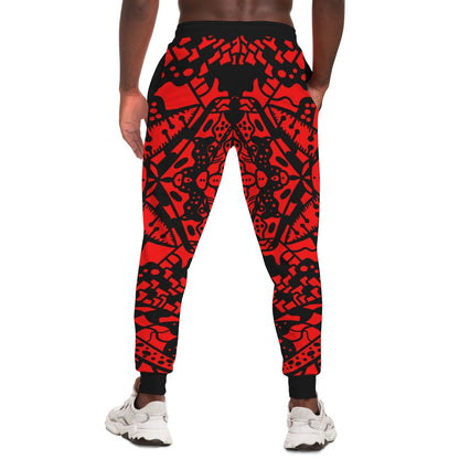 Bright Red Symmetrical Tribal Rave Joggers