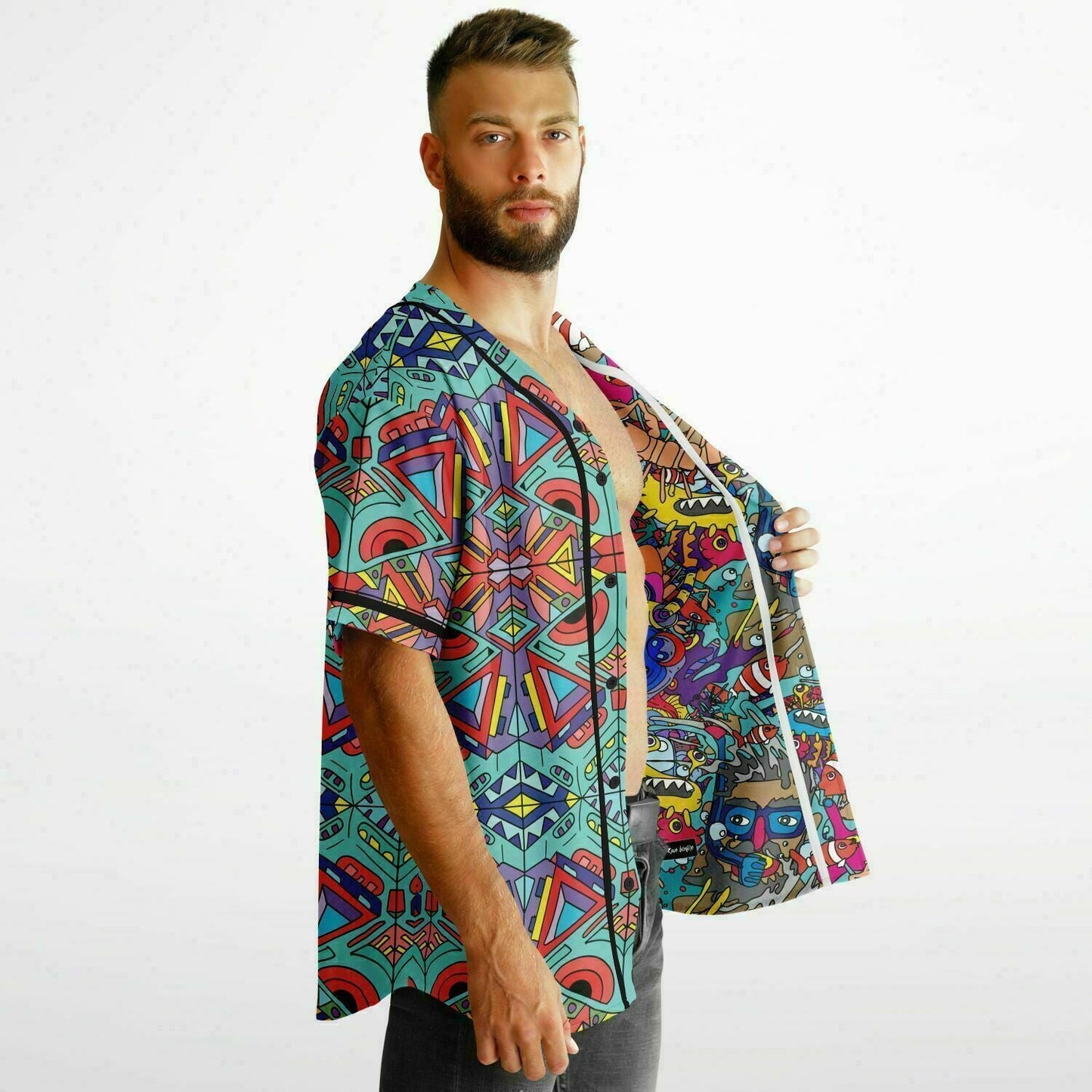 Teal Kaleidoscope Doodle Reversible Baseball Jersey