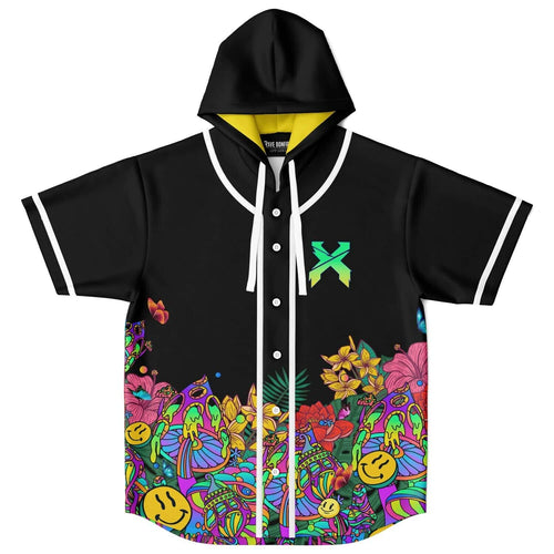 Excision Black Psychedelic Garden Rave Hooded Baseball Jersey