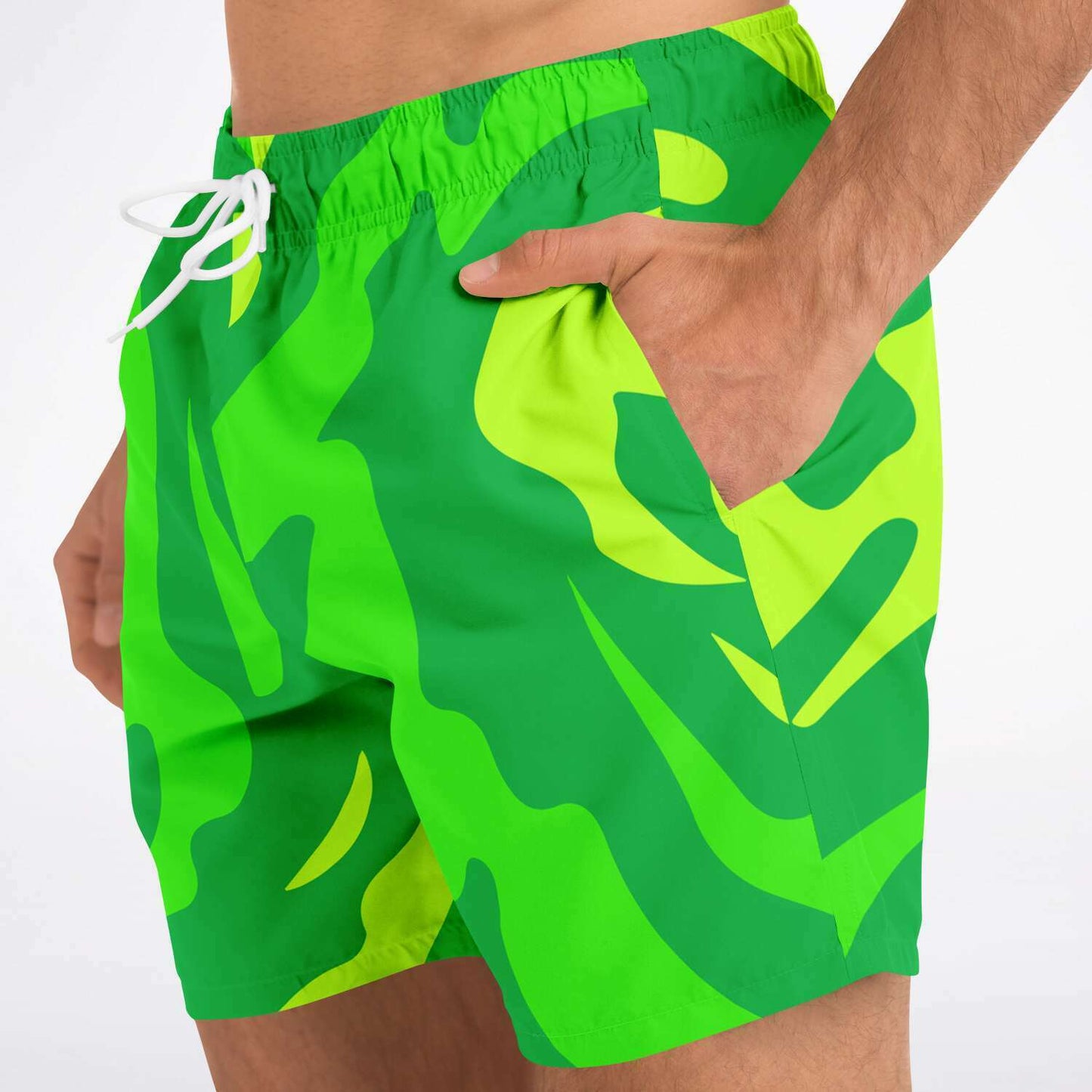 Green Abstract Camo Rave Swim Trunks