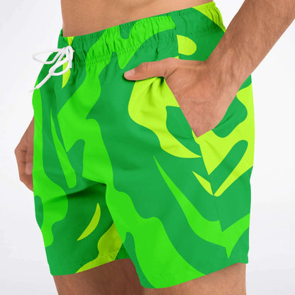 Green Abstract Camo Rave Swim Trunks