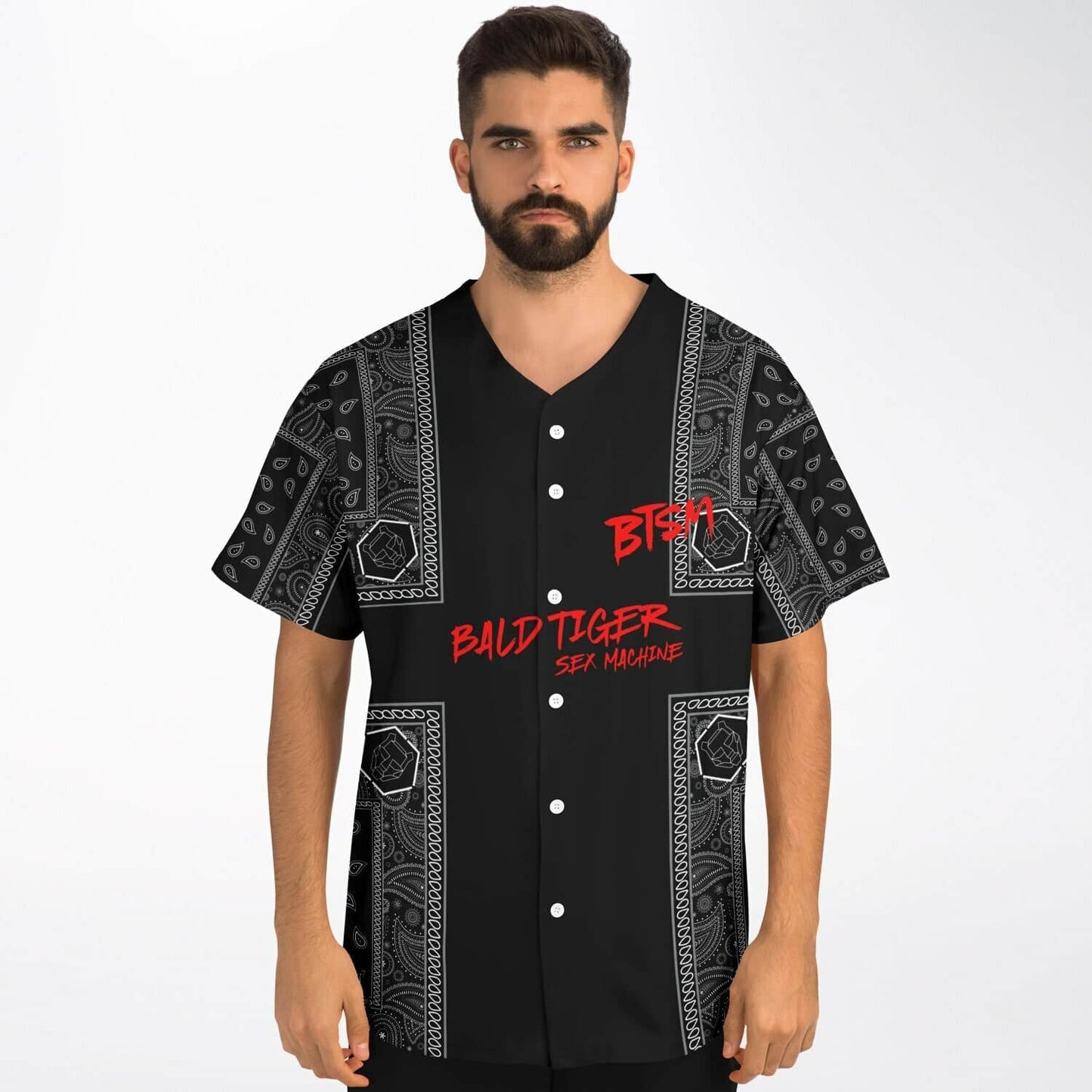 Bald Tiger Sex Machine Black Paisley Bandana Rave Baseball Jersey