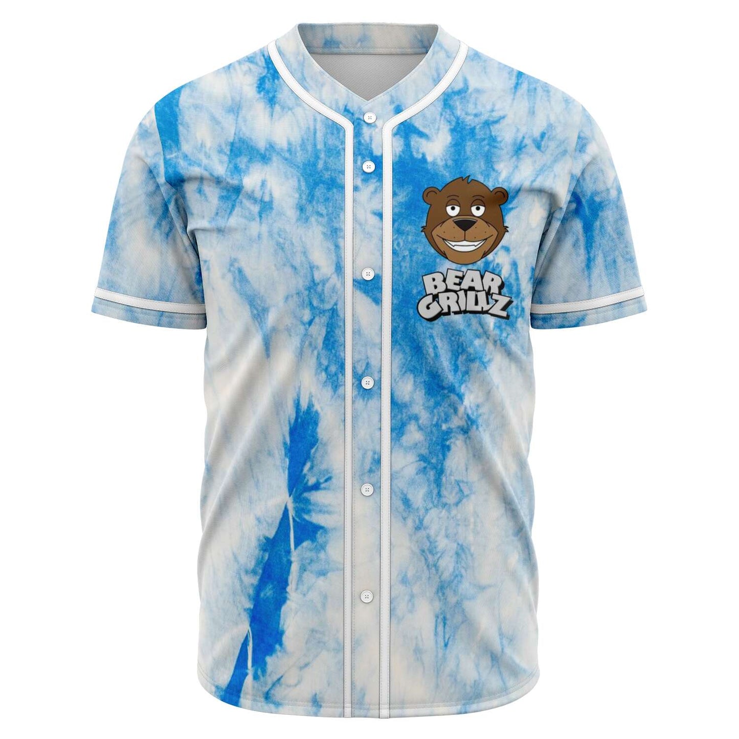 Bear Grillz Blue White Tie Dye Rave Baseball Jersey