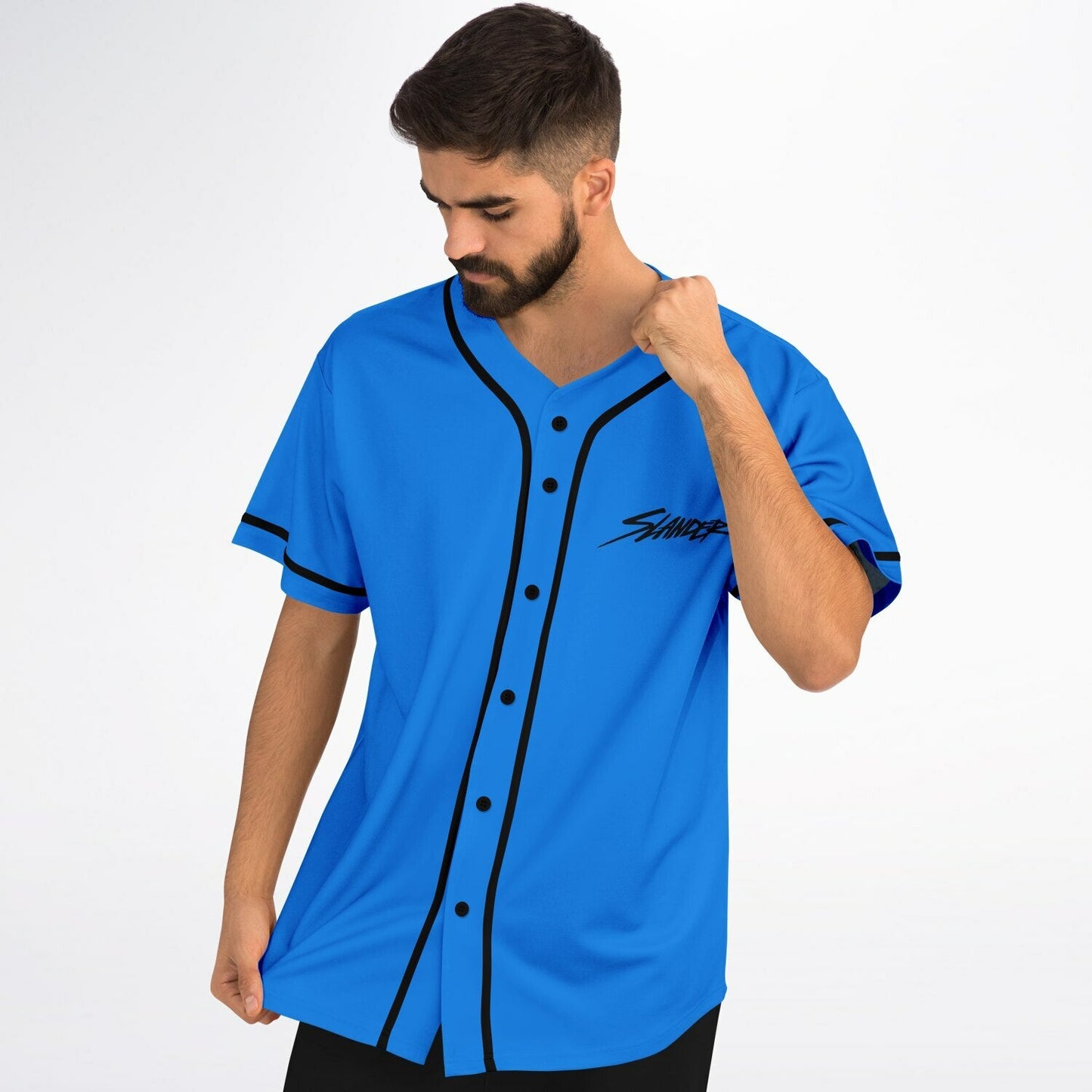 SLANDER Bright Blue ‘Slander’ Brush Rave Baseball Jersey