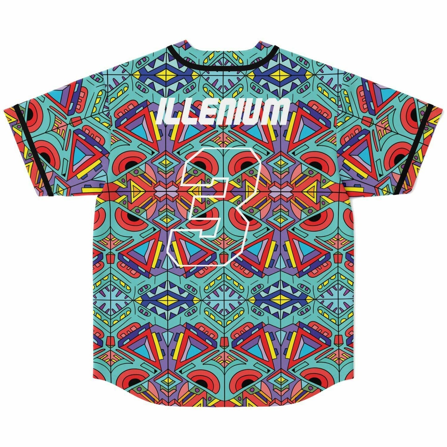 Illenium Teal Symmetrical Kaleidoscopic Rave Baseball Jersey