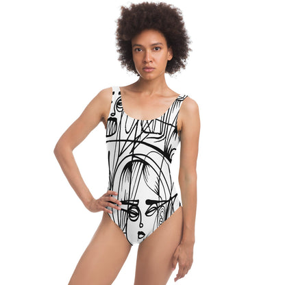 White Abstract Sketchy Rave Swimsuit