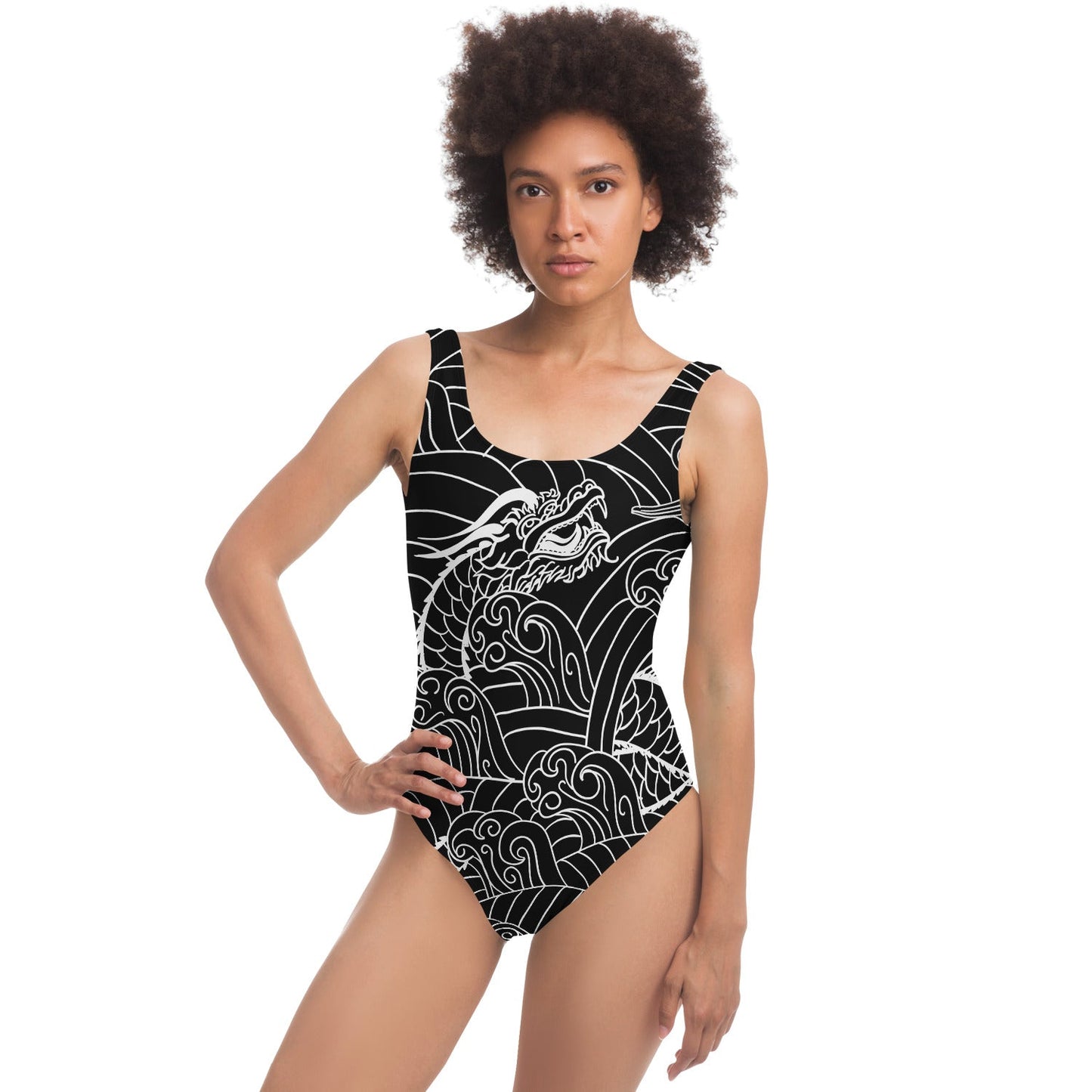 Black Japanese Dragon Rave Swimsuit